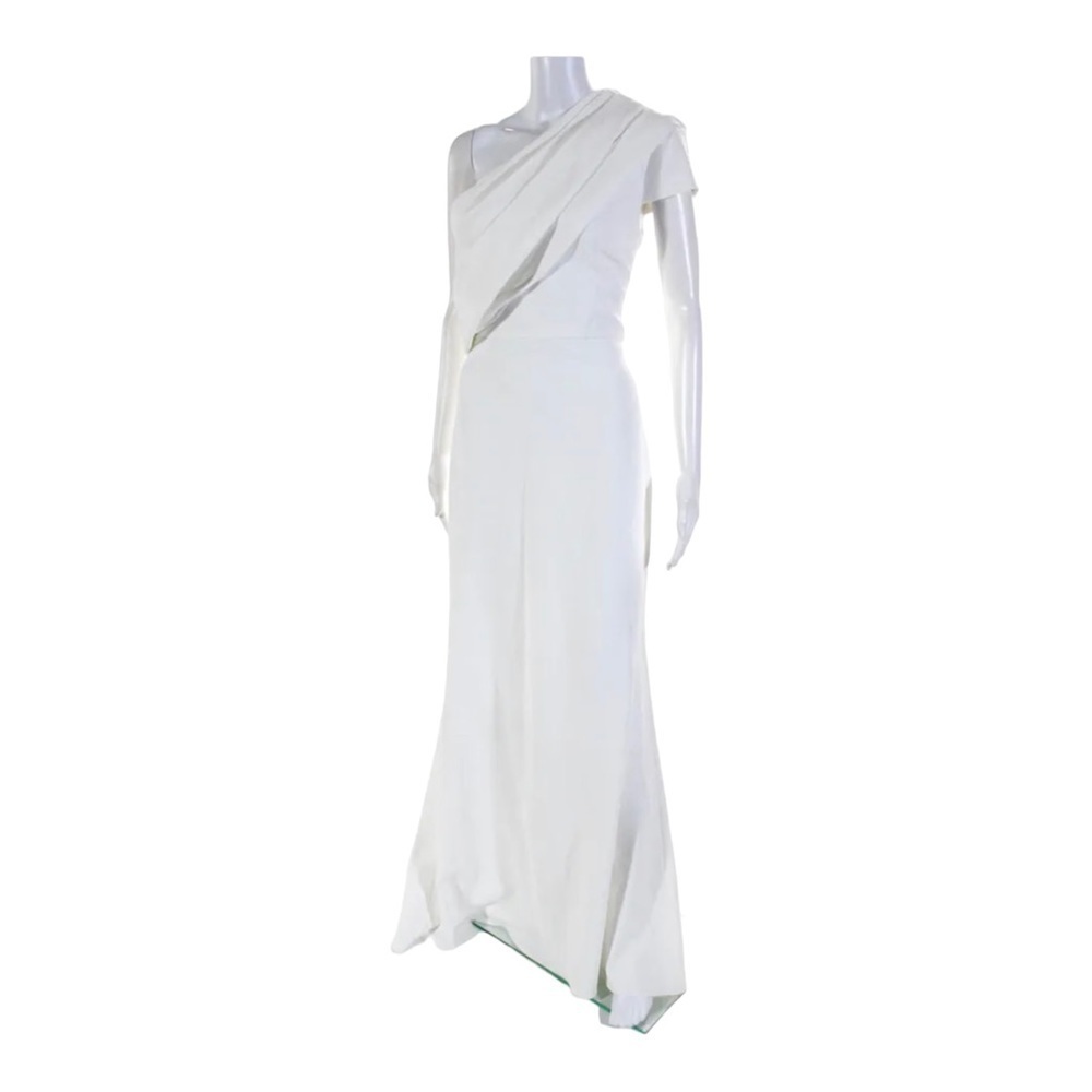 Badgley Mischka Asymmetric One Shoulder Bridal Gown White Wedding Dress Size 6 - Picture 11 of 13